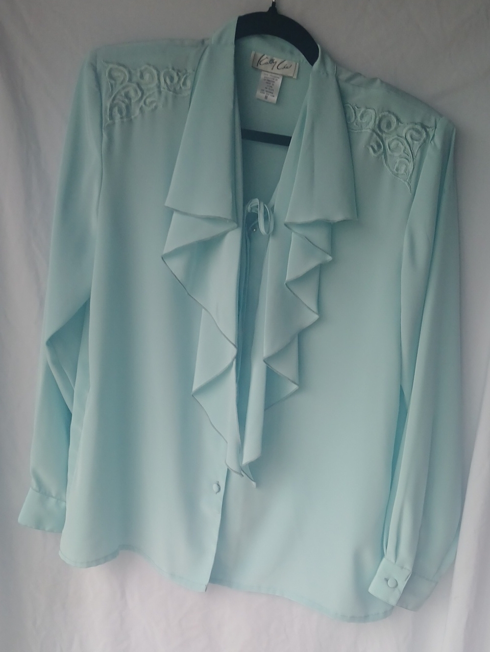 Vintage Mint Ruffle Front Blouse